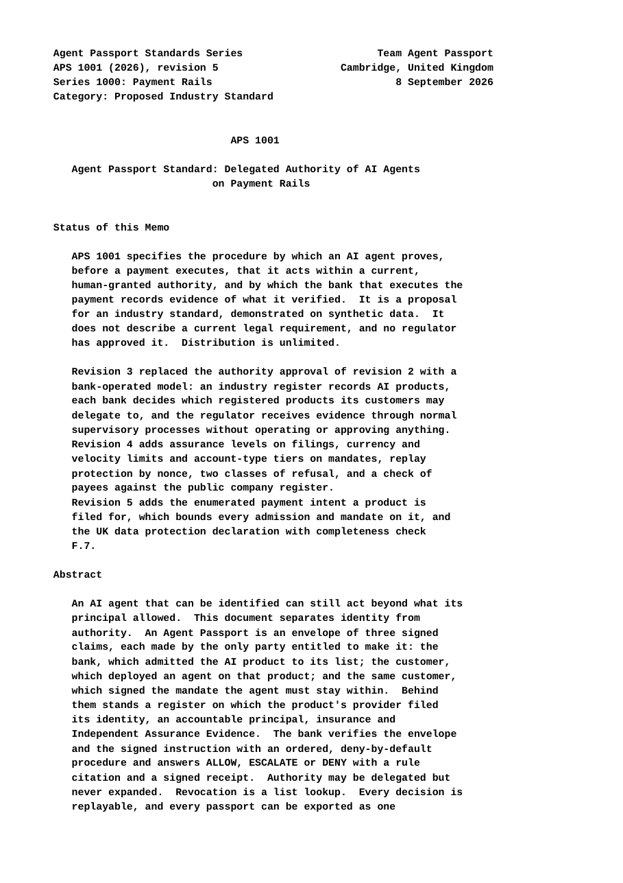 First page of APS 1001, the proposed standard